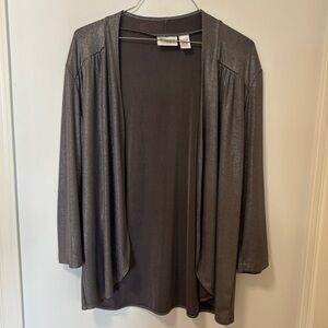 Chico's Travelers Silver Metallic Slinky Open Front Cardigan Size 2